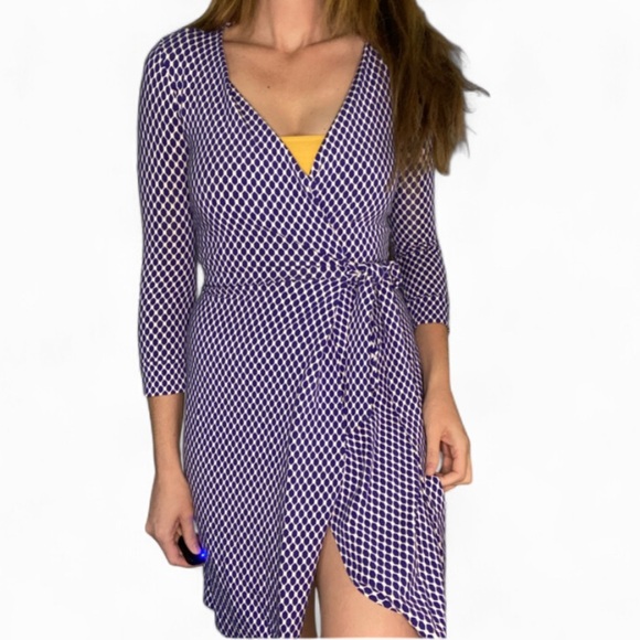 Diane von Furstenberg DVF Julian Two Wrap Dress Women’s 6 8 Blue Print Jersey - Picture 2 of 10